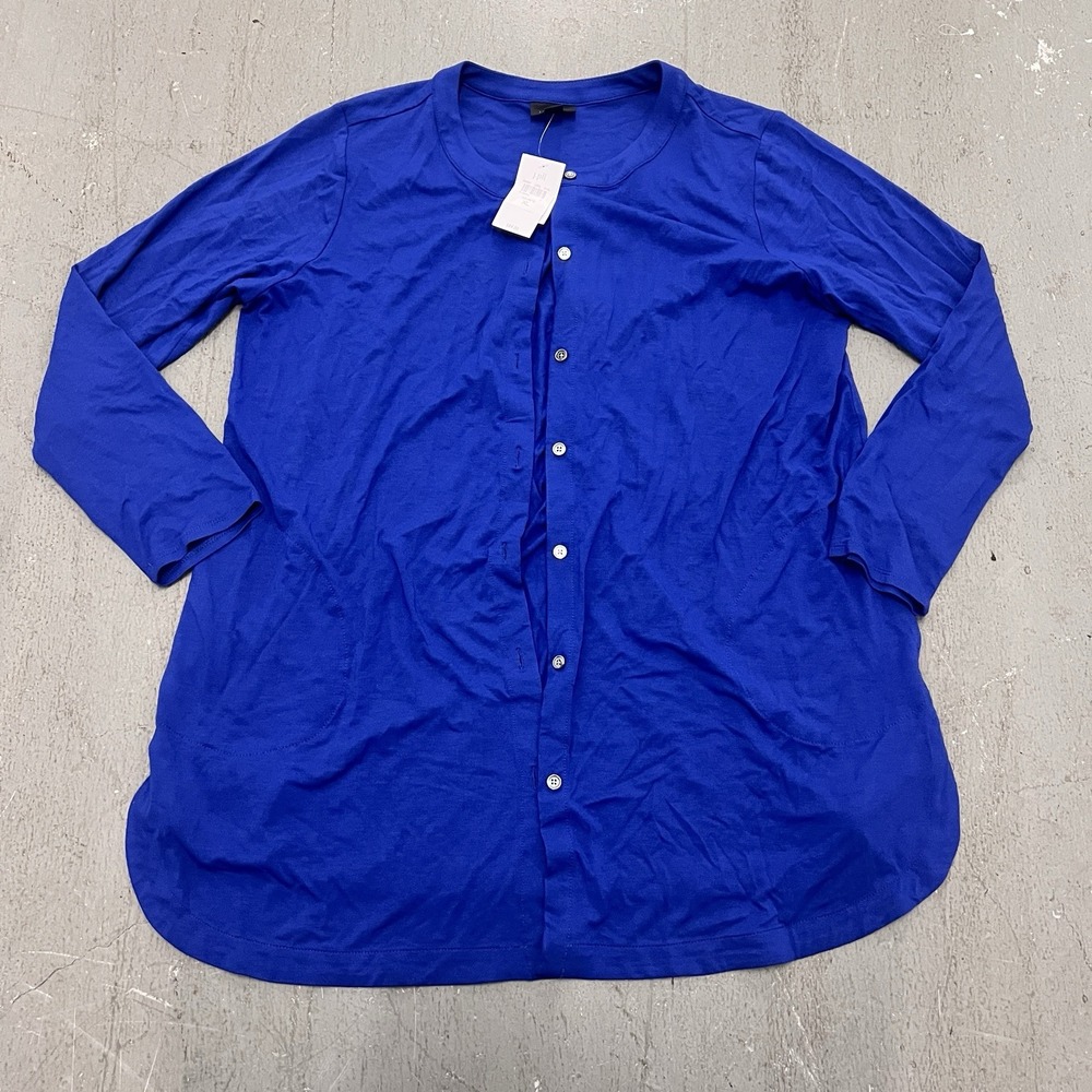 J. JILL Wearever Collection Ope Front Black and Blue‎ Blouse Long Sleeve 1X